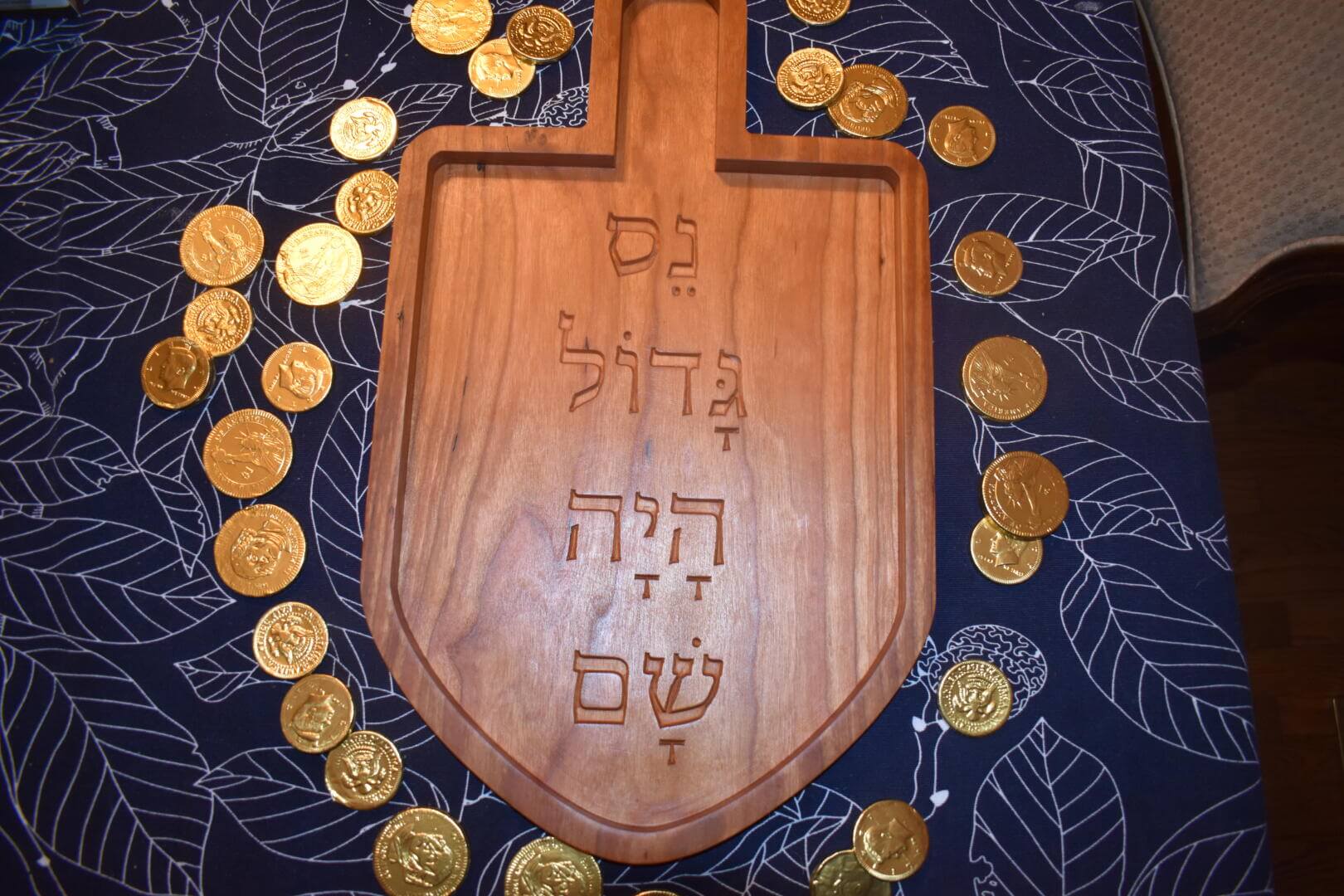 Carved Hanukkah Dreidel Tray