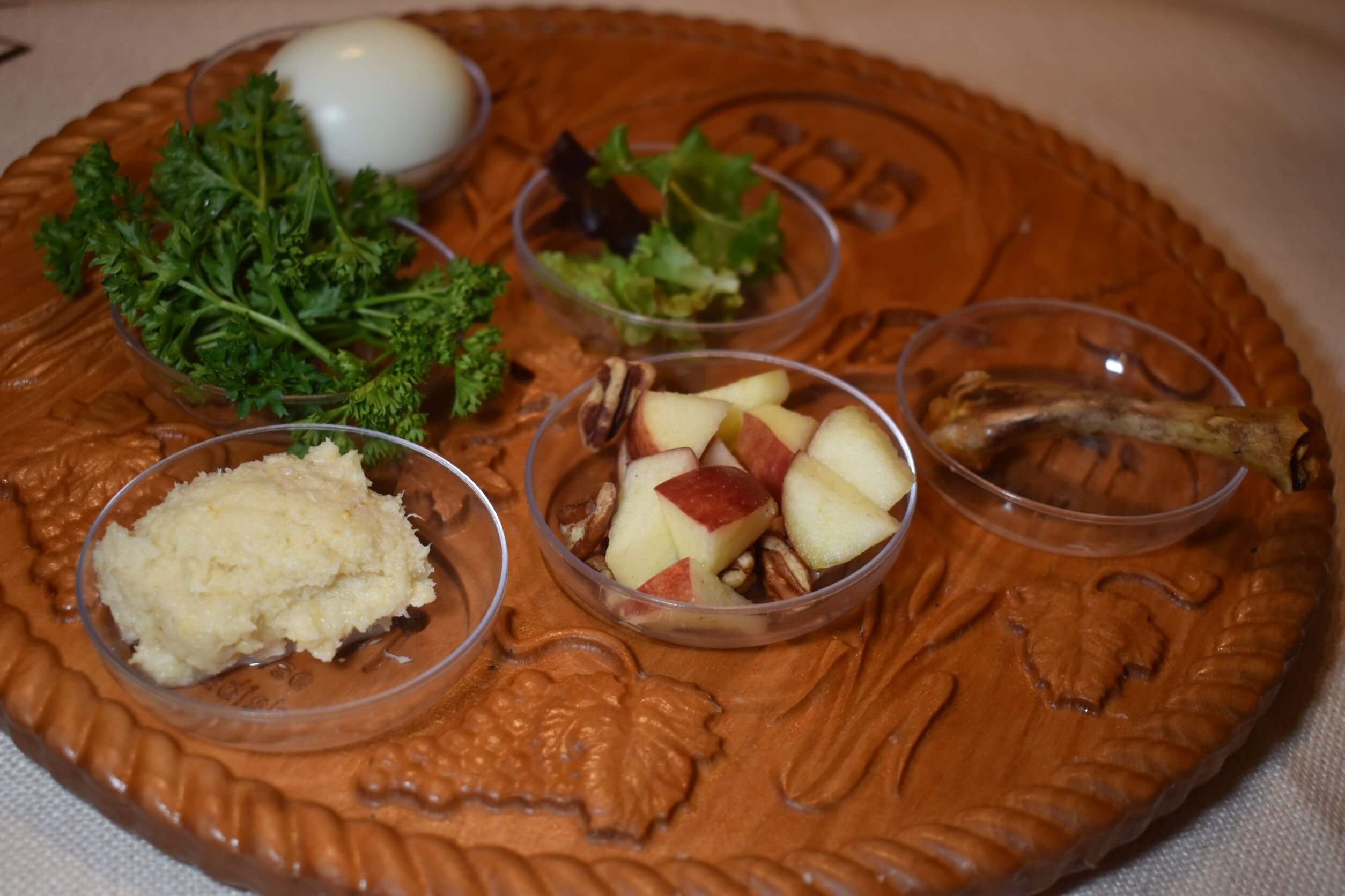 Seder plate for Passover Cherry wood Grapes and wheat gilding custom made traditional – Jewish Home – Passover Gift Idea